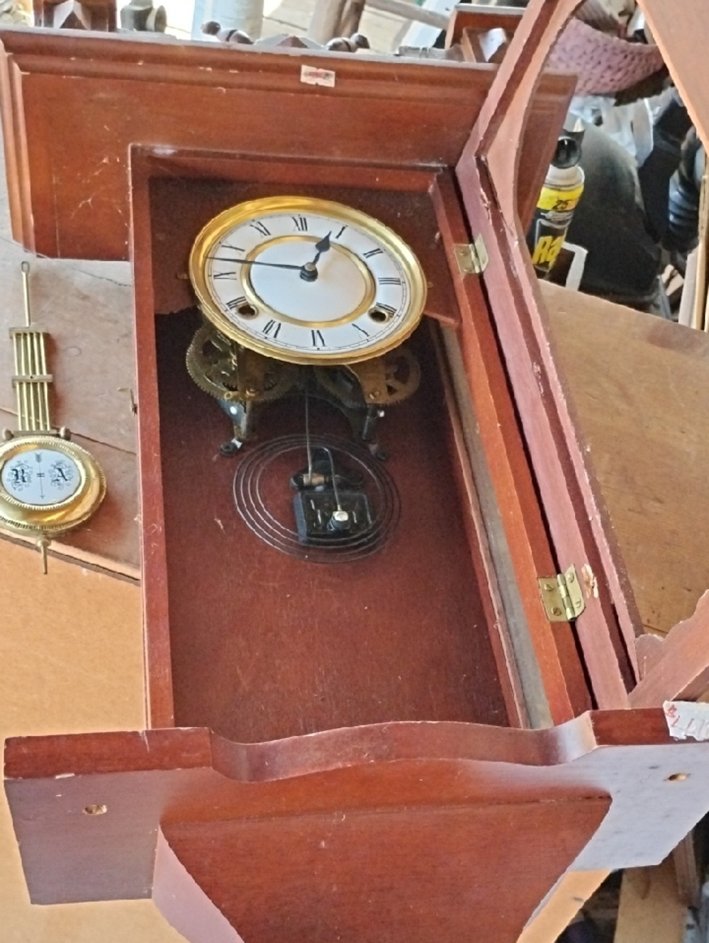 USA Pendulum Wall Clock Movement with Gold Trim & Wooden Case